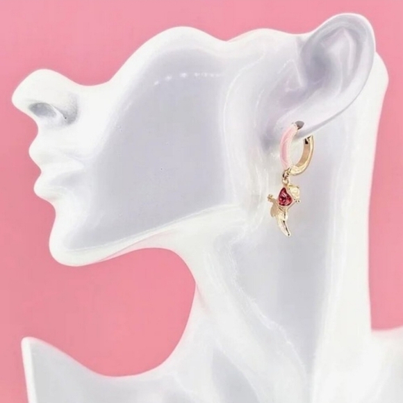 🔹️Betsey Johnson🔹️ Earrings Gold Tone Cowboy Boot Huggie Hoops - Picture 2 of 2